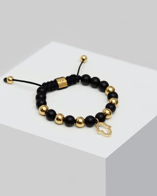 Bracelet - Hamsa Black Beads  دستبند سنگ سیاه حمسا