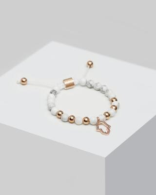 Bracelet - Hamsa white Beads  دستبند سنگ سفید حمسا